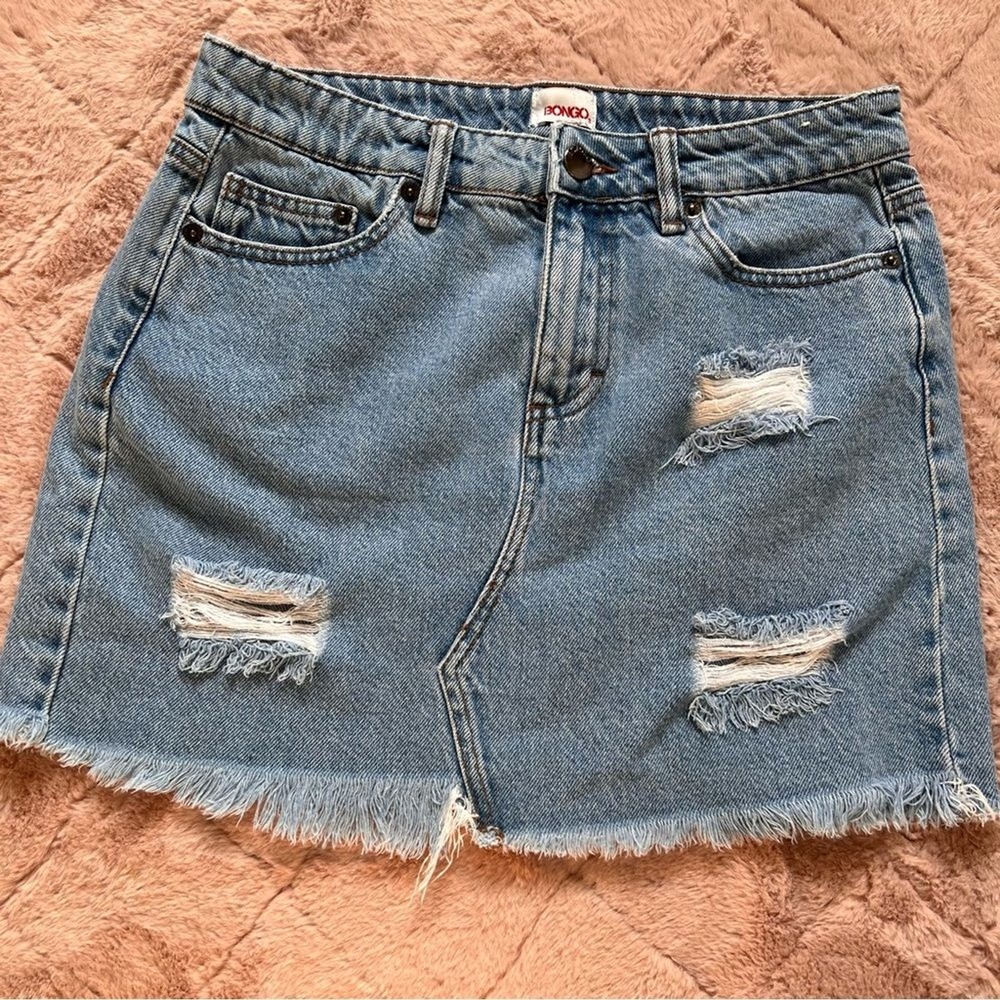 Vintage BONGO Distressed Denim Cut-Off Hem Skirt Y2K Preppy Minimalist Size M